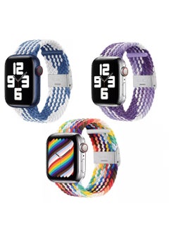 Buy 3pc Pack Adjustable Nylon Braided Loop Band for Apple Watch All Series Compatible with 41mm/40mm/38mm MultiColor in UAE