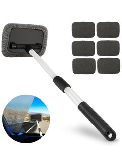Buy Windshield Cleaner Car Window Cleaner Auto Window Cleaning Tool with Extendable Handle 6 Reusable Microfiber Pads for Car Interior Exterior Glass Wiper Car Glass Cleaner Kit in Saudi Arabia
