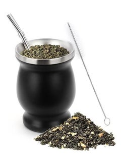 Buy Yerba Mate Tea Cup Set, Mate Gourds Cup for Yerba Mate with Straws, Stainless Steel Double Wall Insulation Gourd Tea Cup Mate Straw Set, 8 Ounces (Black) in UAE