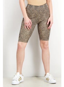 اشتري Women Animal Print Pull On Legging Short, Tan/Black Combo في السعودية