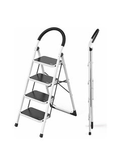 Buy 4 Steps Ladder Folding Step Stool With Anti Slip Sturdy And Wide Pedal Lightweight Portable Multi Use Stepladder For Home And Kitchen Foldable Ladder Space Saving in UAE