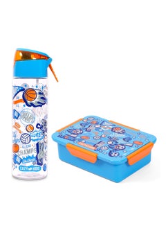 Buy Eazy Kids Lunch Box and Tritan Water Bottle w/ Spray Soccer-Blue 750ml in Saudi Arabia