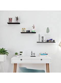 اشتري 3-Piece Hanging Wall Shelves Book Set fot Home, Black في الامارات