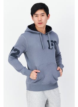 Buy Men Long Sleeve Brand Logo Hoodie, Slate Blue in UAE