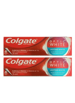 Buy Colgate Pack Of 2 Optic White Lasting Whitening Toothpaste 75ml in Saudi Arabia