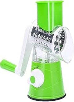 Buy Rotary Cheese Grater Round Mandolin Drum Slicer Vegetable Shredder Cutter Nut Chopper with 3 Interchangeable Shape Stainless Steel Drums (Green) in Egypt