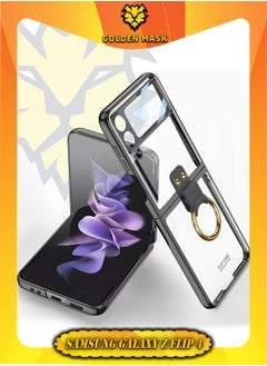 Buy for Samsung Galaxy Z Flip 4 Case with Ring Luxury Transparent Plating PC Crystal Cover Anti-Scratch Glass Camera Lens Protector All-Inclusive Case for Galaxy Z Flip 4 5G 2022 (Black with Ring) in Egypt