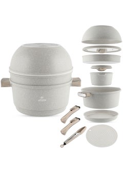 اشتري Minimalist Non-Stick Cookware Set – Ultimate 13-Piece Stackable Cooking Set – Induction Cookware Includes Soup Pot, Wok, Saucepan, Crepe Pan, Skillet, Tong & Accessories – Space Saver & Oven Safe في الامارات