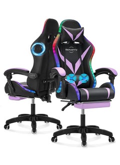 اشتري Gaming Chair with Bluetooth Speakers and RGB LED Lights, Ergonomic Massage Video Game Chair, Computer Chair with Footrest, High Back Desk Chair with Lumbar Support في السعودية