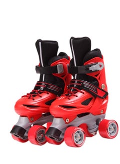 Buy Roller skates adjustable for kids double row 4 wheel red color size 35-38 in UAE