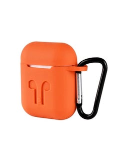 Buy Protective Silicone AirPods Case Shock Proof With Carabiner Orange in Saudi Arabia