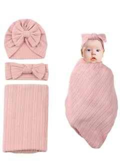 اشتري Newborn Swaddle Blanket with Headband Set Wheat Pattern Swaddle Wrap Receiving Blanket for Baby Boy Girls Sleeping Bag في السعودية