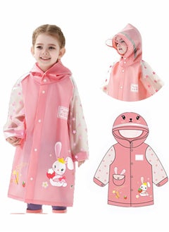 اشتري Kids Raincoat for Boys Girls Rain Jacket Hooded Poncho Waterproof Coat Outdoor Sports Rain Wear, Rain Suit Reusable Rainwear, Pink Rabbit(Size:L） في السعودية