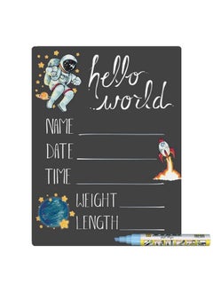 Buy Hello World Newborn Baby Announcement Chalkboard Sign With Space Theme 9 By 12 Inches Blue Marker in UAE