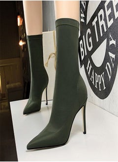 Buy Simple Pointed High Heel Boots 10CM Green in Saudi Arabia