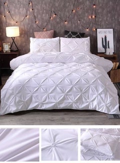 Buy Premium King Size 6 Pieces Pinch Pleat Plain Pearl White Bedding Set in UAE