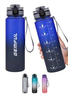 اشتري Water Bottle 1L with Straw Motivational Time Marker Tritan BPA Free Drink Bottle for Sports Fitness Gym and Travel في السعودية