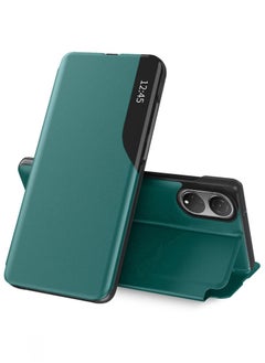 اشتري Leather Case With Stylish Mirror Foldable Kickstand Phone Shell For Honor X7 Dark Green في السعودية