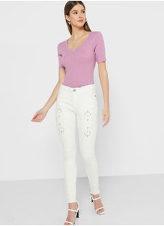 Buy Laser Cut Detail Skinny Fit Jeans in UAE