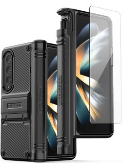 Buy Quick Stand Active S (S-Pen Compartment In Hinge Protection) Case Cover For Samsung Galaxy Z Fold 4 (2022) With Kickstand & Screen Protector- Matte Black (S-Pen NOT included) in UAE