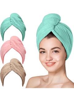 اشتري Microfiber Hair Towel, Hair Towel Wrap Turbans for Women, Hair Drying Towel Wrap Hair Accessories for Curly Hair Women Anti Frizz, Pink, Green, Coffee, 3Pack في السعودية