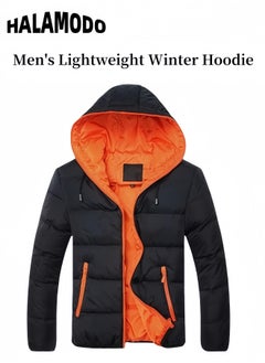 Buy Men's Jackets with Hood Zip Up Hoodie Lightweight Winter Sweatshirt Quilted Hooded Bubble Down Jackets Fleece Sherpa Lined Warm Jacket for Travelling Cycling Hiking in Saudi Arabia