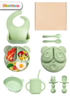 New 9 Pcs Baby Feeding Set Silicone Baby Plate and Bowl Set with