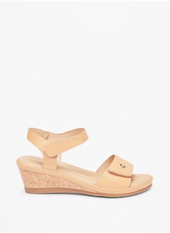 Buy Women's Solid Cork Wedge Sandals with Hook and Loop Closure in UAE