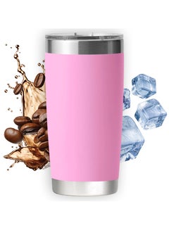 Buy Amroah 590ml Stainless Steel Coffee Travel Mug with Leakproof Lid Insulated, Portable Espresso Thermal Cup for Tea and Coffee, Reusable Vacuum Thermos Tumbler for Hot and Cold Drinks, Pink in UAE