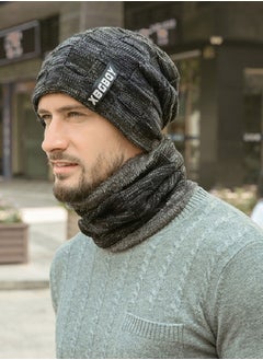 اشتري 2pcs Men Winter Beanie Hats Scarf Set Warm Knit Hats Skull Cap Neck Warmer with Thick Fleece Lined Winter Outdoor Sports Hat Sets Black في السعودية