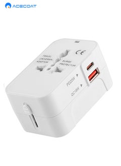 Buy Global Universal International Travel Plug Adapter with AC Socket & PD20W Type C & QC18W USB-All-in-One Multi-functional Wall Power Charger Converter for Italy/US/AU/EU/UK/India/France/Germany, White in Saudi Arabia