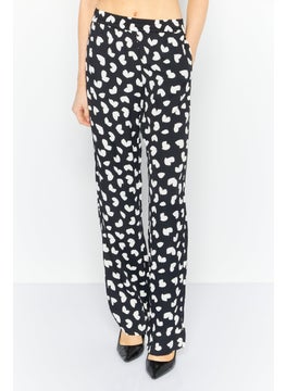 Buy Women Regular Fit Allover Printed Wide Leg Pants, Black/White in UAE