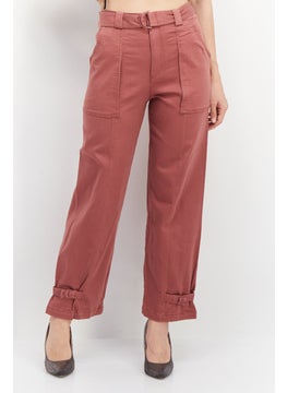 اشتري Women Regular Fit Belted Cargo Pants, Light Red في الامارات