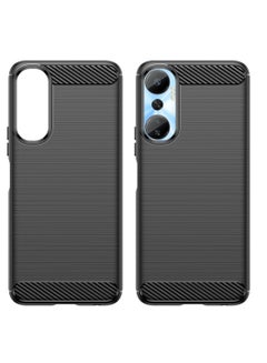 Buy Infinix Hot 20 Rugged Shield Protective Cover with Brushed Texture Carbon Fiber Pattern, Shockproof TPU, Anti-Slip, Ultra Thin, Shock Absorption - Black in Egypt