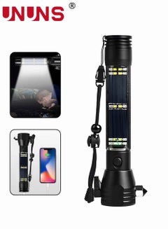 Buy LED Flashlight Black,Multi-Function USB Rechargeable Solar Powered Flashlight With Glass Breaker,Alarm And Phone Charger,6 Modes COB Torch With Side Lights,Portable Hand Torch in UAE