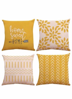 اشتري Sleeping Pillow Covers 18x18 in Set of 4 Pcs Modern Sofa Throw Pillow Cover Decorative Outdoor Linen Fabric Pillow Case for Couch Bed Car Home Sofa Couch Decoration 45x45cm Yellow في السعودية