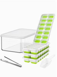 Buy Ice Cube Tray with Lid and Bin 4 Pack Silicone & Plastic Ice Cube Trays for Freezer with Ice Box Ice Trays with Ice Container Stackable Ice Tray with Storage Ice Bucket Bin Ice Tong & Scoop in Saudi Arabia