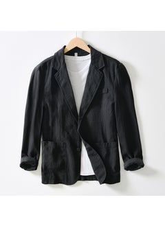 Buy 1 x 5 pcs Mens Casual Cotton Linen Blazer Spring Autumn Fashion Solid Color Black in Saudi Arabia