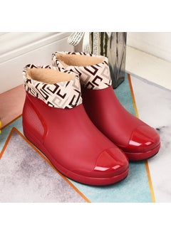 اشتري Wholesale spring and autumn Japanese fashion rain shoes adult short tube water shoes non-slip wear-resistant womens boots warm outer wear water boots overshoesRed + cotton sleeve Red + cotton sleeve في السعودية