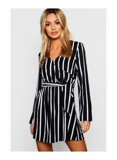 Buy Petite Black Wrap Over Stripe Shift Dress in UAE