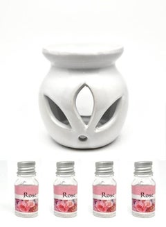 Buy 4-Piece Essential Oil Set 10ml With Incense Burner With Rose Scent in Saudi Arabia