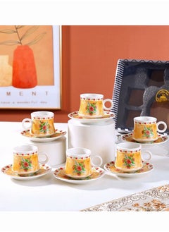 Buy 12-pieces Set Of Floral Ceramic Coffee And Tea Cups, Equipped With 6 Plates And 6 Coffee Cups in UAE