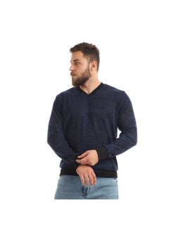 Buy Knitted V-neck Slip On Sweatshirt - Heather Navy Blue in Egypt
