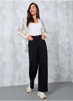 Buy High Rise Wide Leg Jeans with Pockets in Saudi Arabia