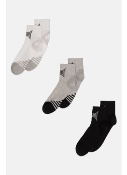 Buy Men 3 Pairs Brand Logo Mid Length Socks, Grey/White/Black in UAE