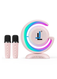 اشتري Wireless Karaoke Speaker with 2 Microphones & Led Lights, Rechargeable Type C, Supports Bluetooth, USB, TF Card, Aux for Home and Outdoor Gatherings, 4 Voice Channels (Pink) في الامارات