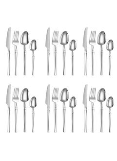 Buy 24-Piece Elegant Stainless Steel Flatware Set Silver in Saudi Arabia