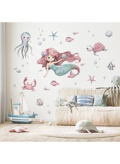 Buy Mermaid Under The Sea Wall Decals Stickers Baby Girls Ocean Creatures Nursery Decoration Bedroom Playroom Art Octopus Turtles Crab Shell Bubble Fish Kids Room Bathroom Home Decor in UAE