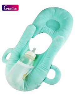 Buy Detachable Adjustable Self-Feeding Nursing Pillow with Washable Cover and Bottle Pocket Green in UAE