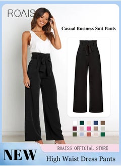 Buy Women Career Suit Pants with Light Business Style Relaxed Straight Leg Trousers Versatile Wide Leg Long Pants with Waist Belt Perfect for Stylish and Sophisticated Commute in UAE